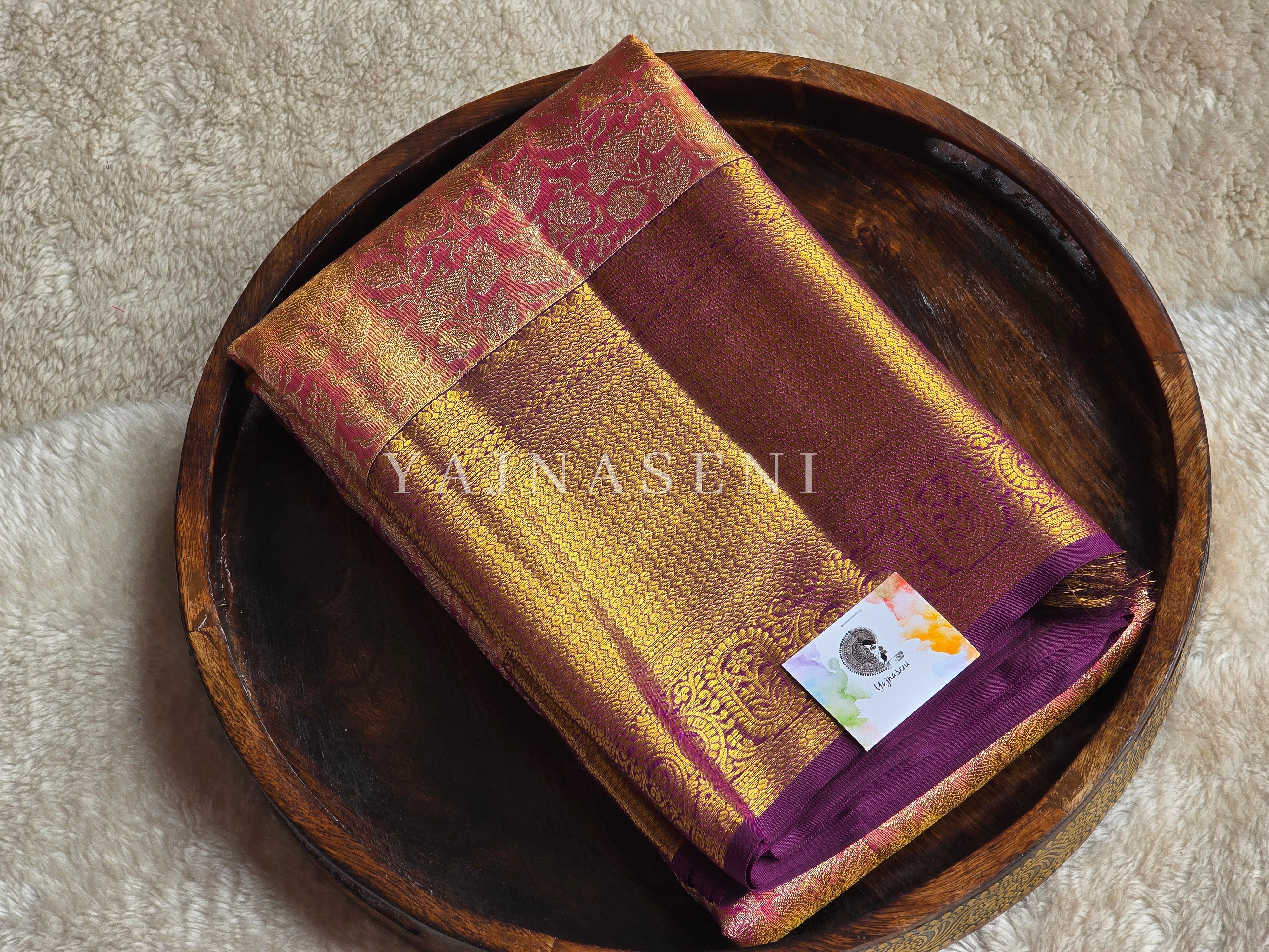 AURORA ROSE - Pure Kanjivaram Silk Saree with Gold Zari