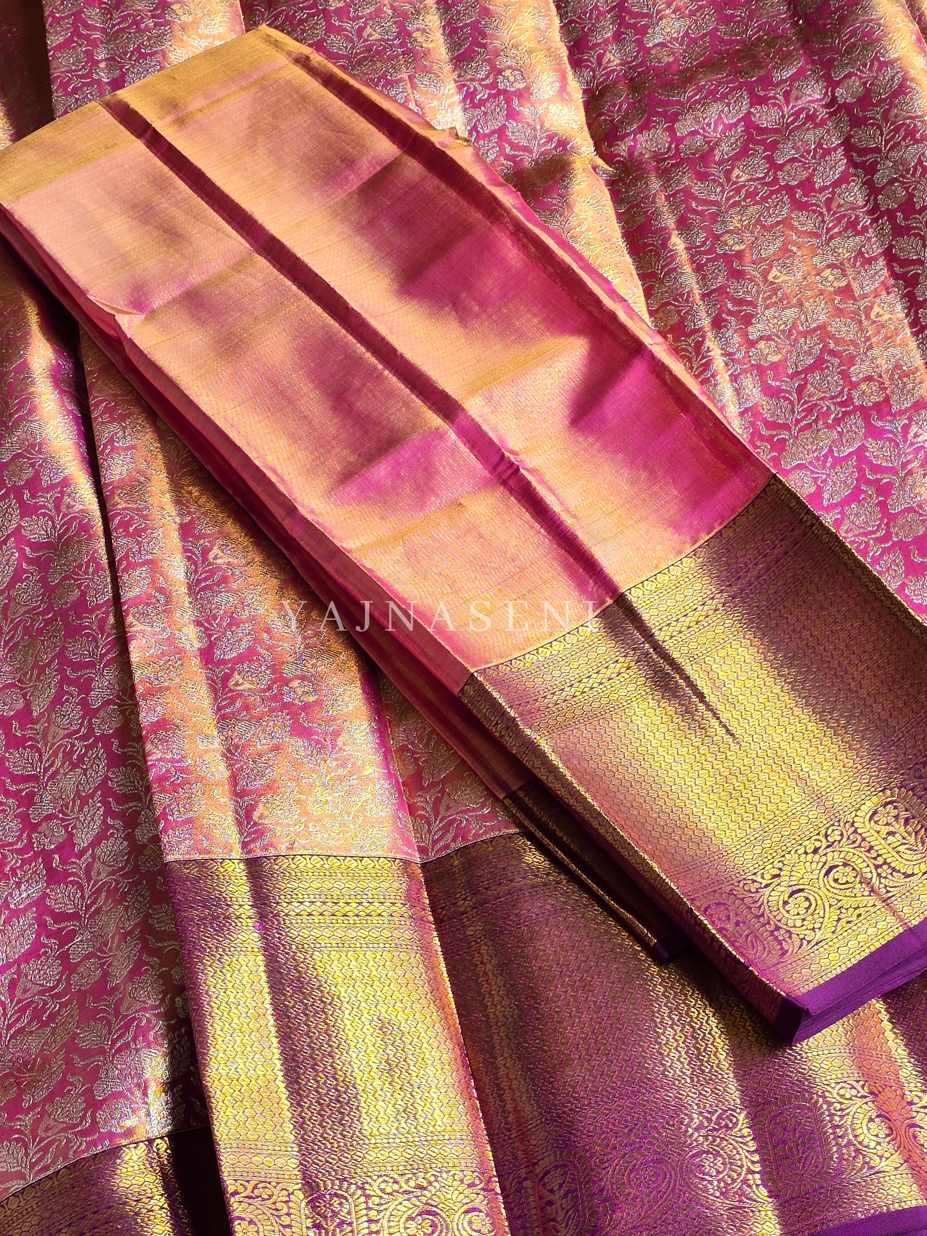 AURORA ROSE - Pure Kanjivaram Silk Saree with Gold Zari