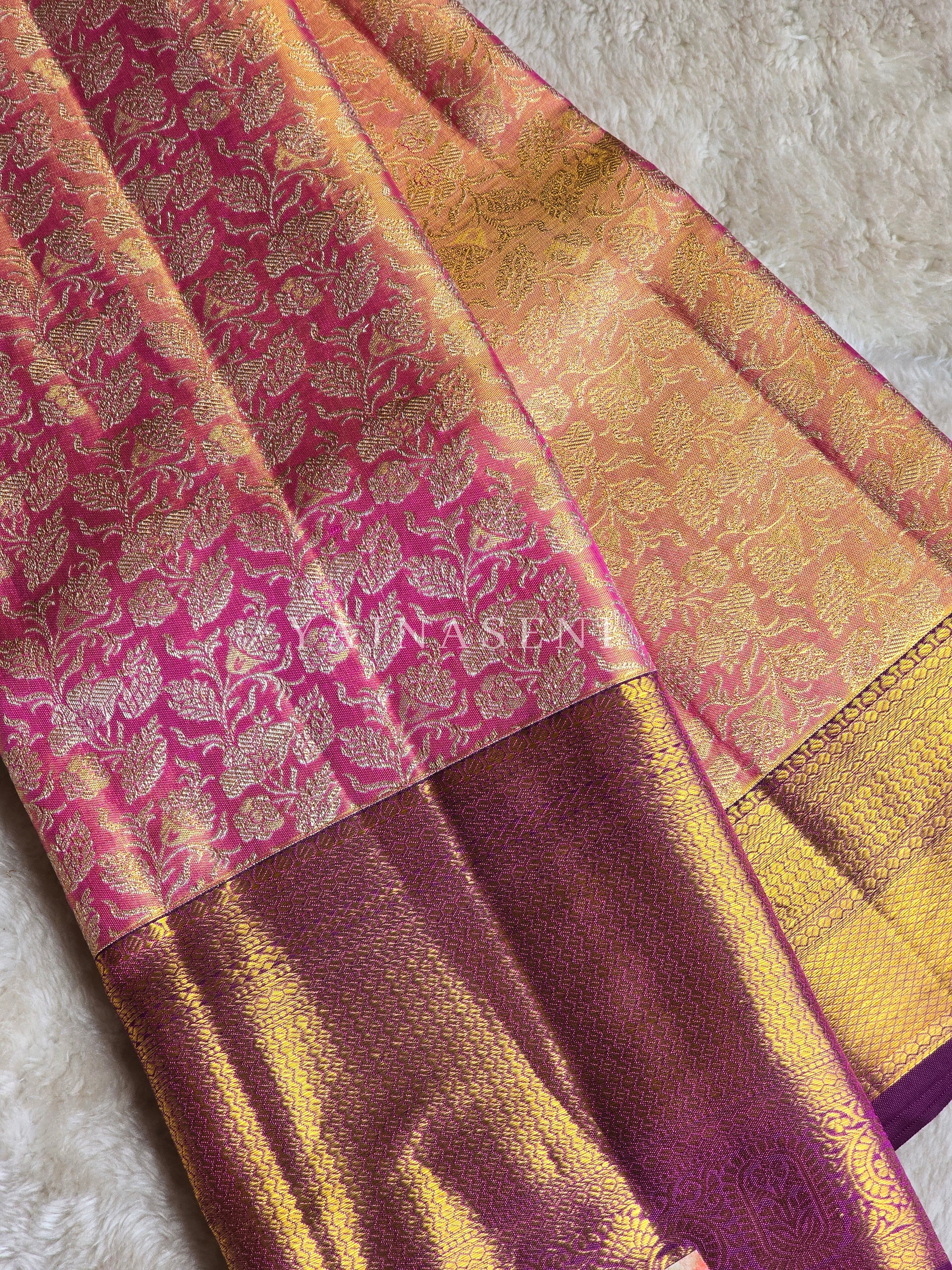 AURORA ROSE - Pure Kanjivaram Silk Saree with Gold Zari