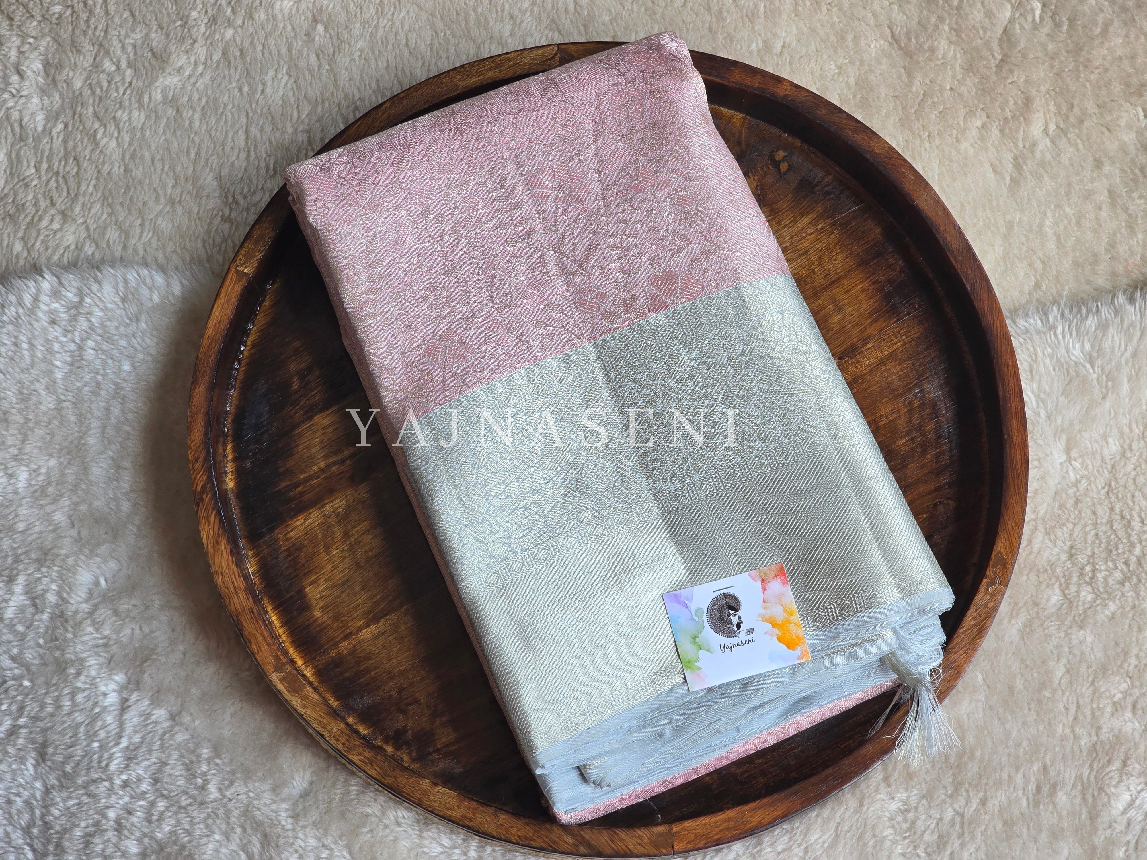 FROSTED BLOOM - Pure Kanjivaram Silk Saree with Light Gold Zari