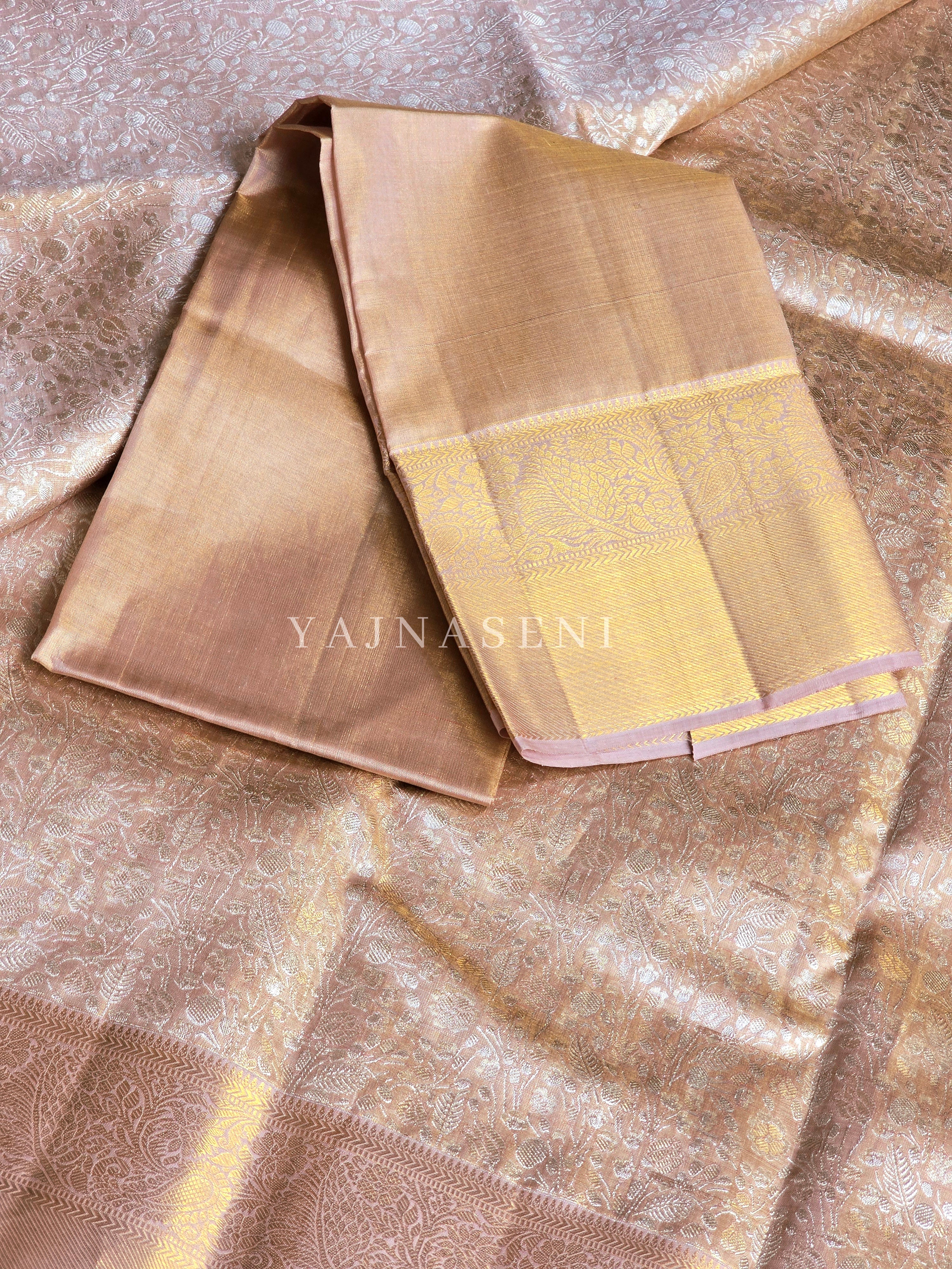 GILDED BLUSH DREAM - Pure Kanjivaram Silk Saree with Gold Zari