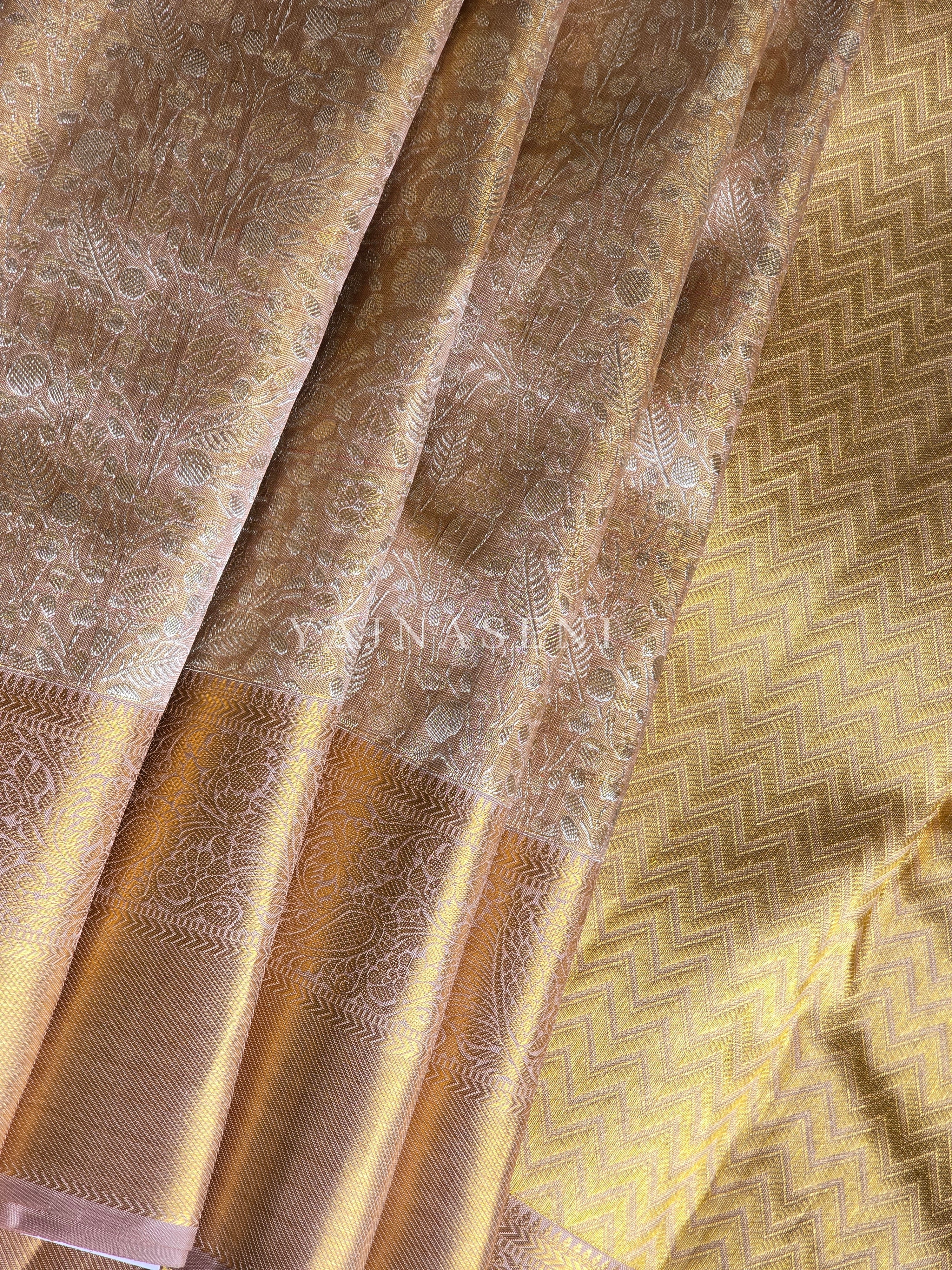 GILDED BLUSH DREAM - Pure Kanjivaram Silk Saree with Gold Zari