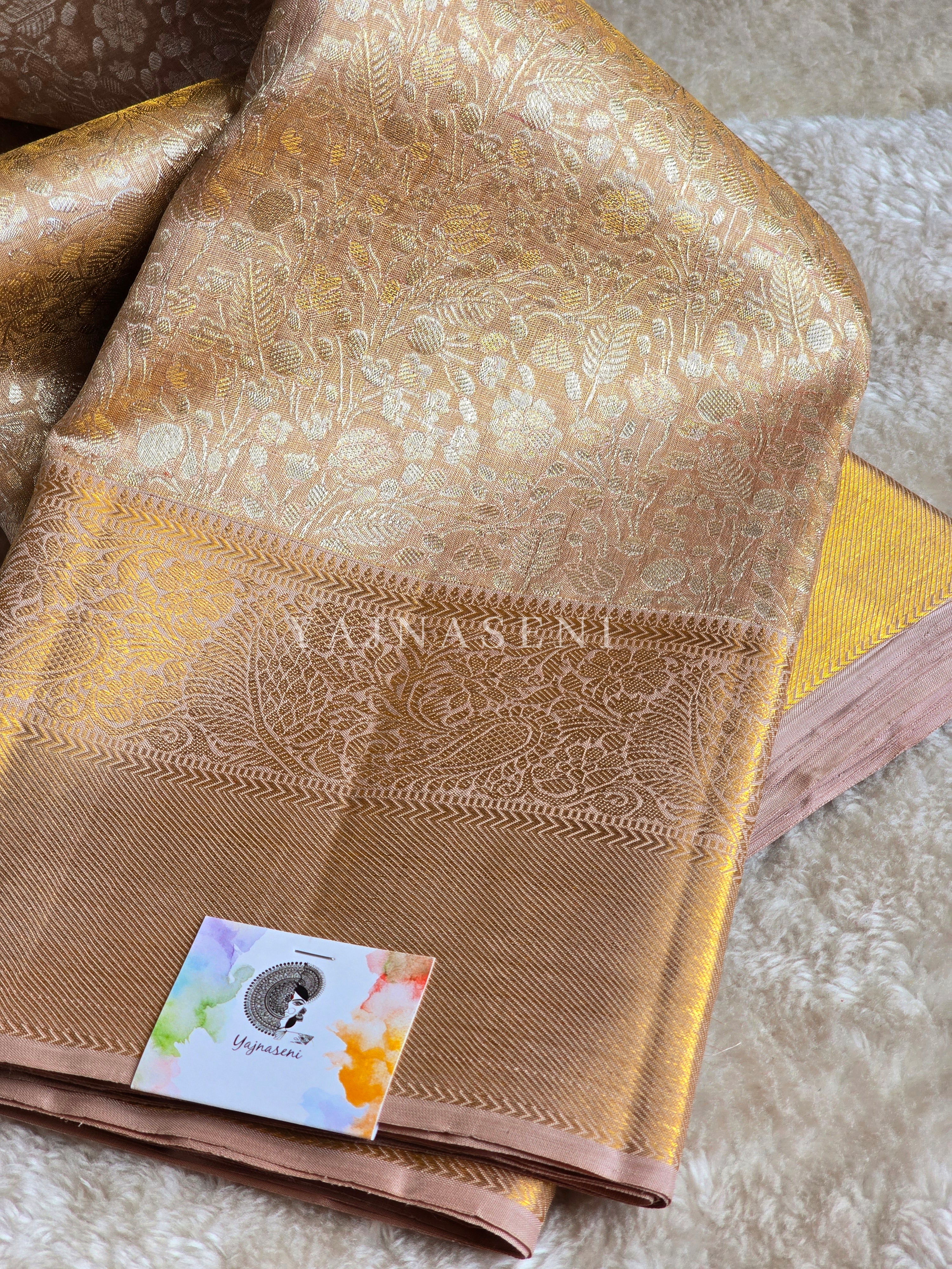 GILDED BLUSH DREAM - Pure Kanjivaram Silk Saree with Gold Zari