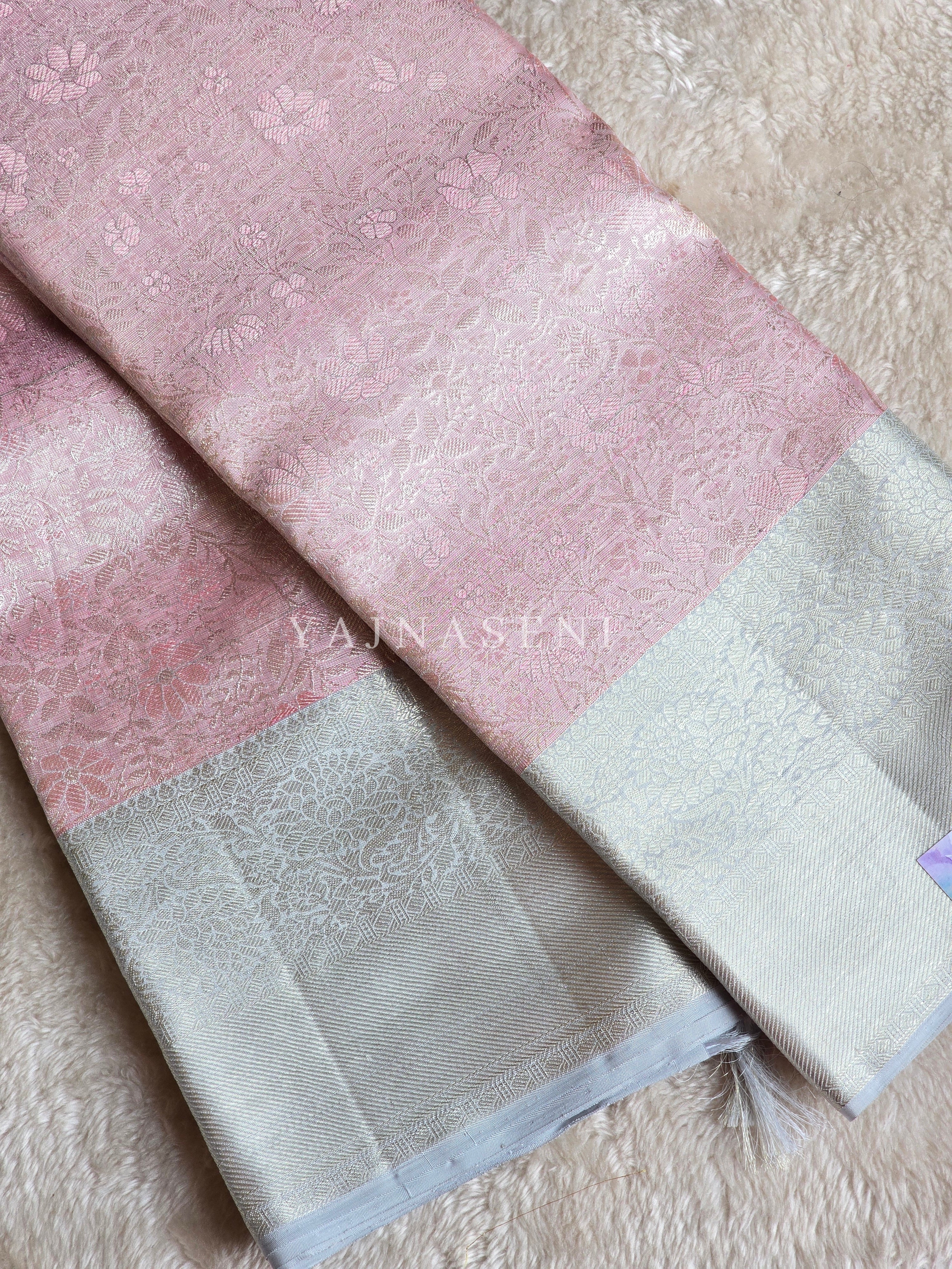 FROSTED BLOOM - Pure Kanjivaram Silk Saree with Light Gold Zari