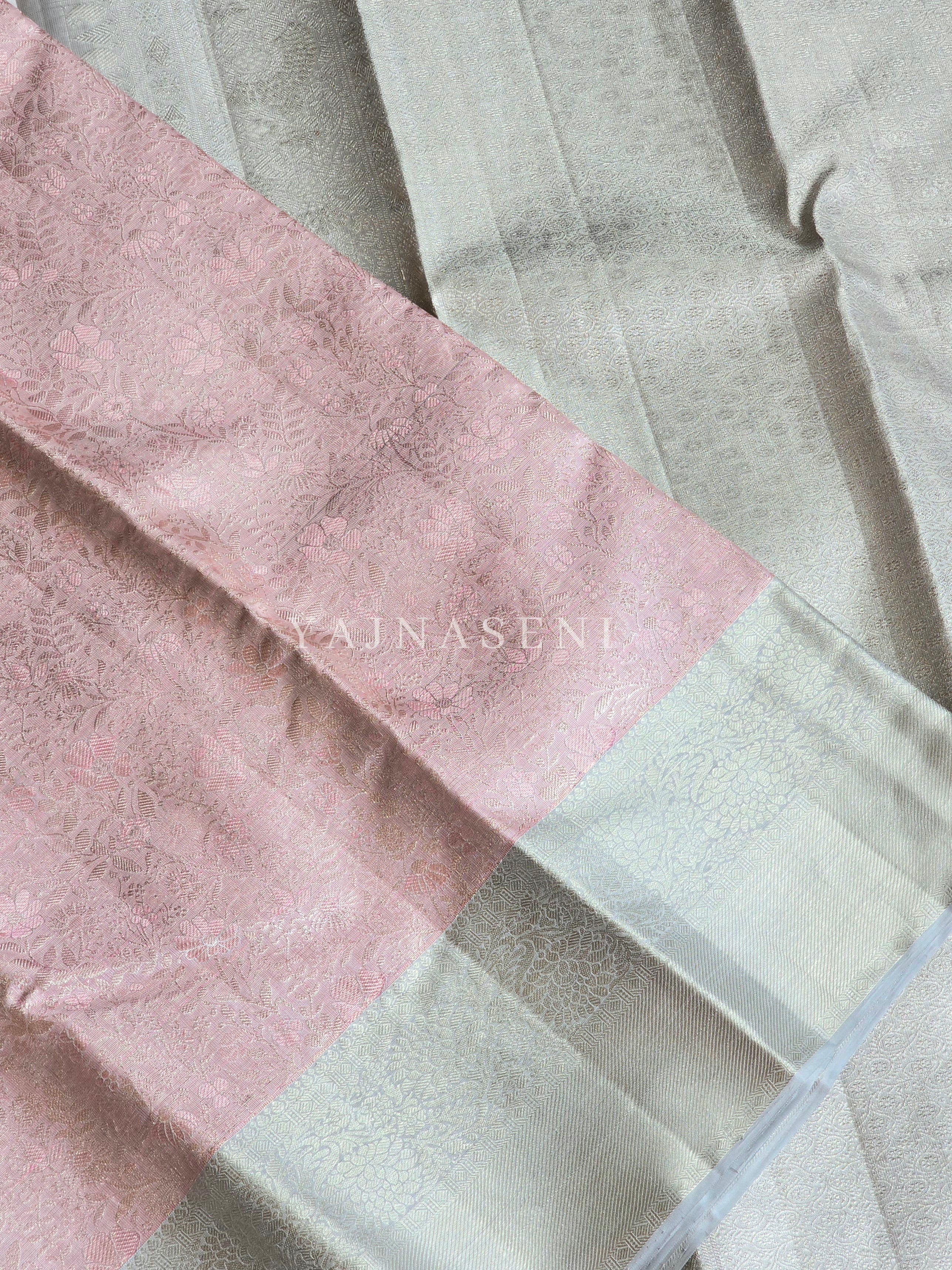 FROSTED BLOOM - Pure Kanjivaram Silk Saree with Light Gold Zari