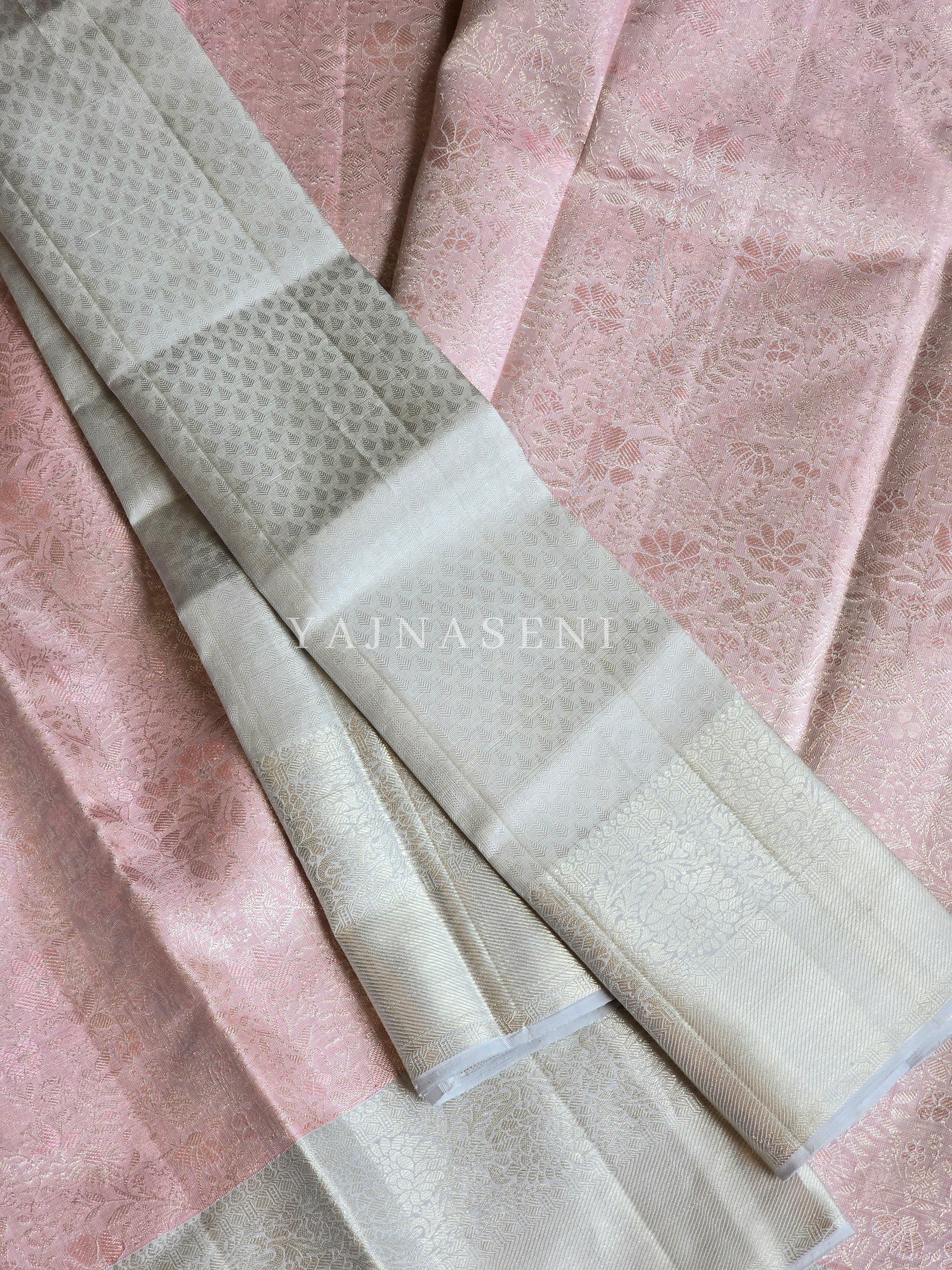 FROSTED BLOOM - Pure Kanjivaram Silk Saree with Light Gold Zari