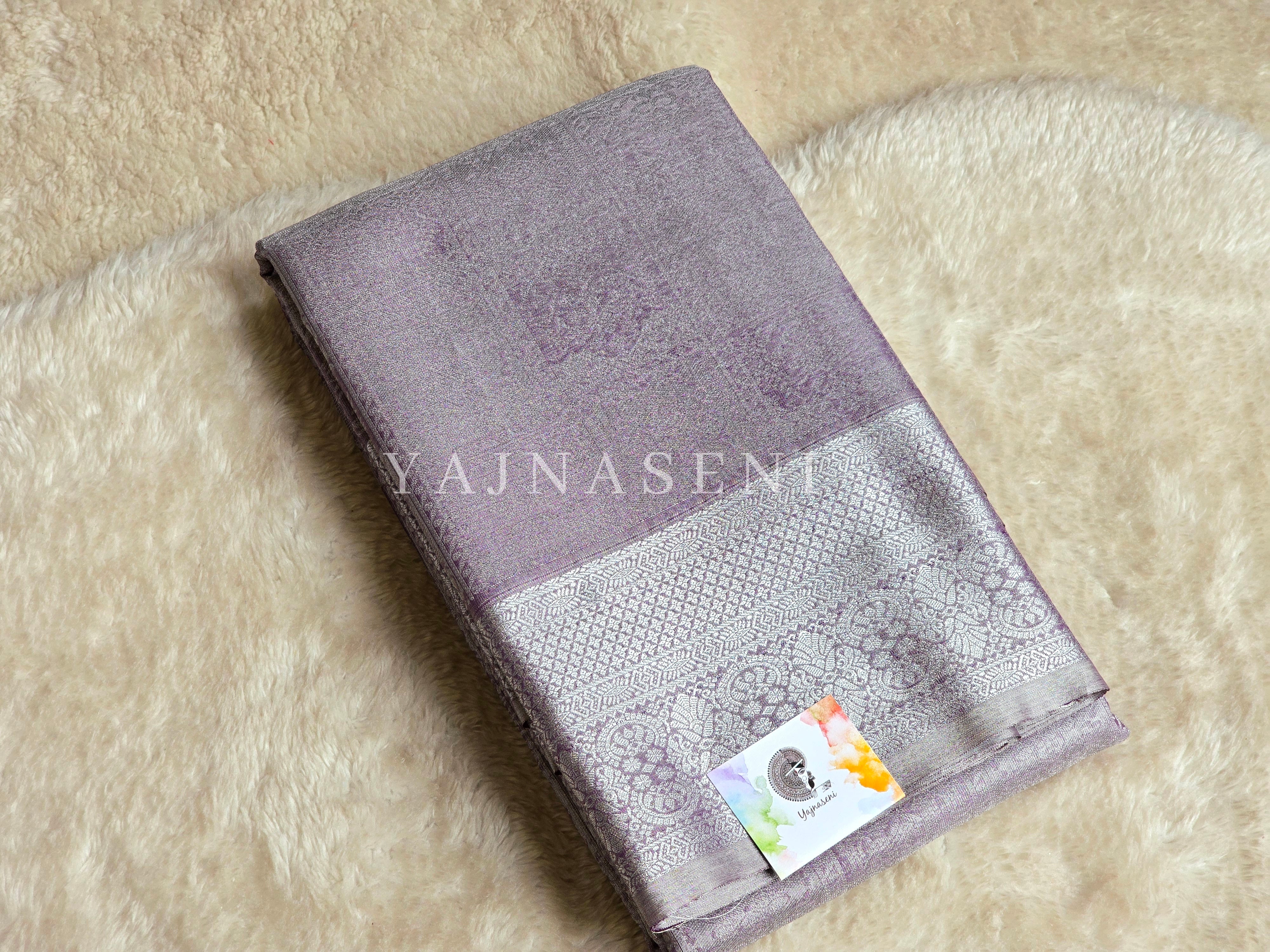 Semi Silk x Tissue Silver Zari Saree : Dusky Purple