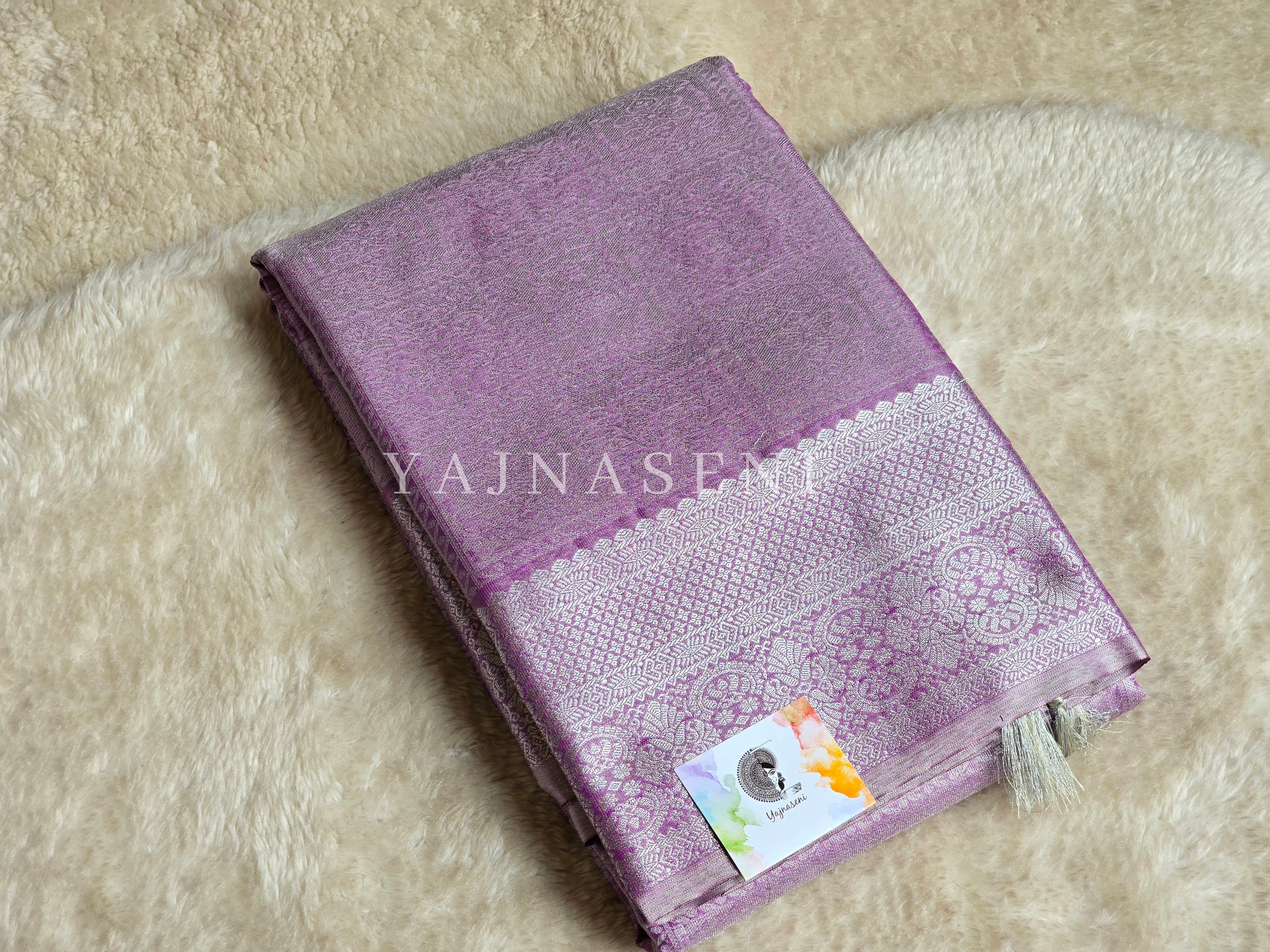 Semi Silk x Tissue Silver Zari Saree : Purple