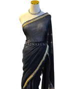 Load image into Gallery viewer, Mulmul Cotton x PomPom Saree : Black x White
