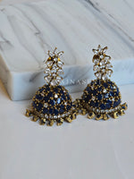 Load image into Gallery viewer, ISHIR jhumkas (Sapphire x Crystal)
