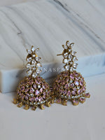 Load image into Gallery viewer, ISHIR jhumkas (Rose Quartz x Crystal)
