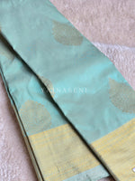 Load image into Gallery viewer, Semi Kanchi Silk x Gold Zari Saree - Pastel Turquoise
