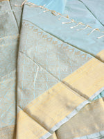 Load image into Gallery viewer, Semi Kanchi Silk x Gold Zari Saree - Pastel Turquoise
