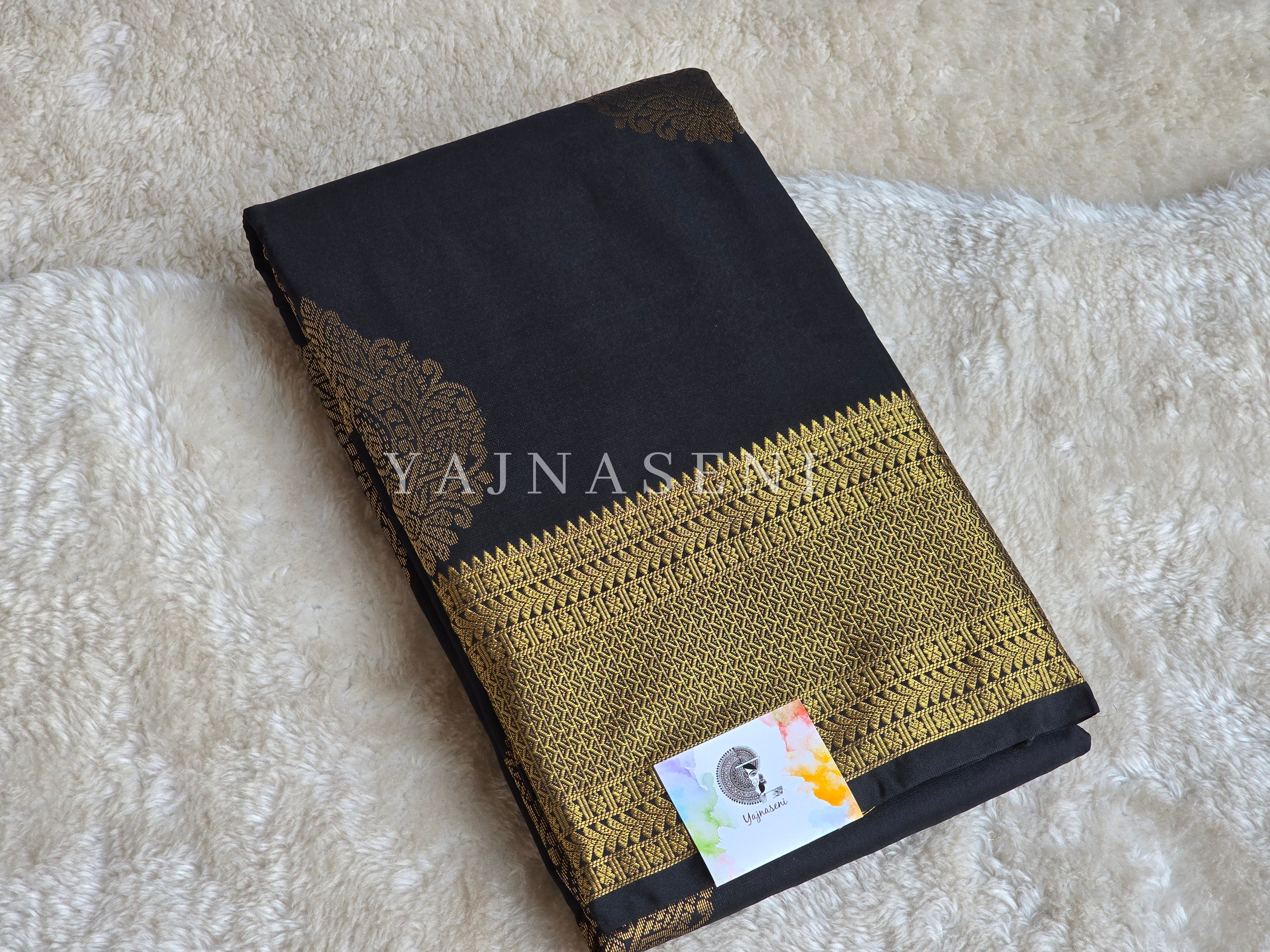 Semi Kanchi Silk x Gold Zari Saree - Black