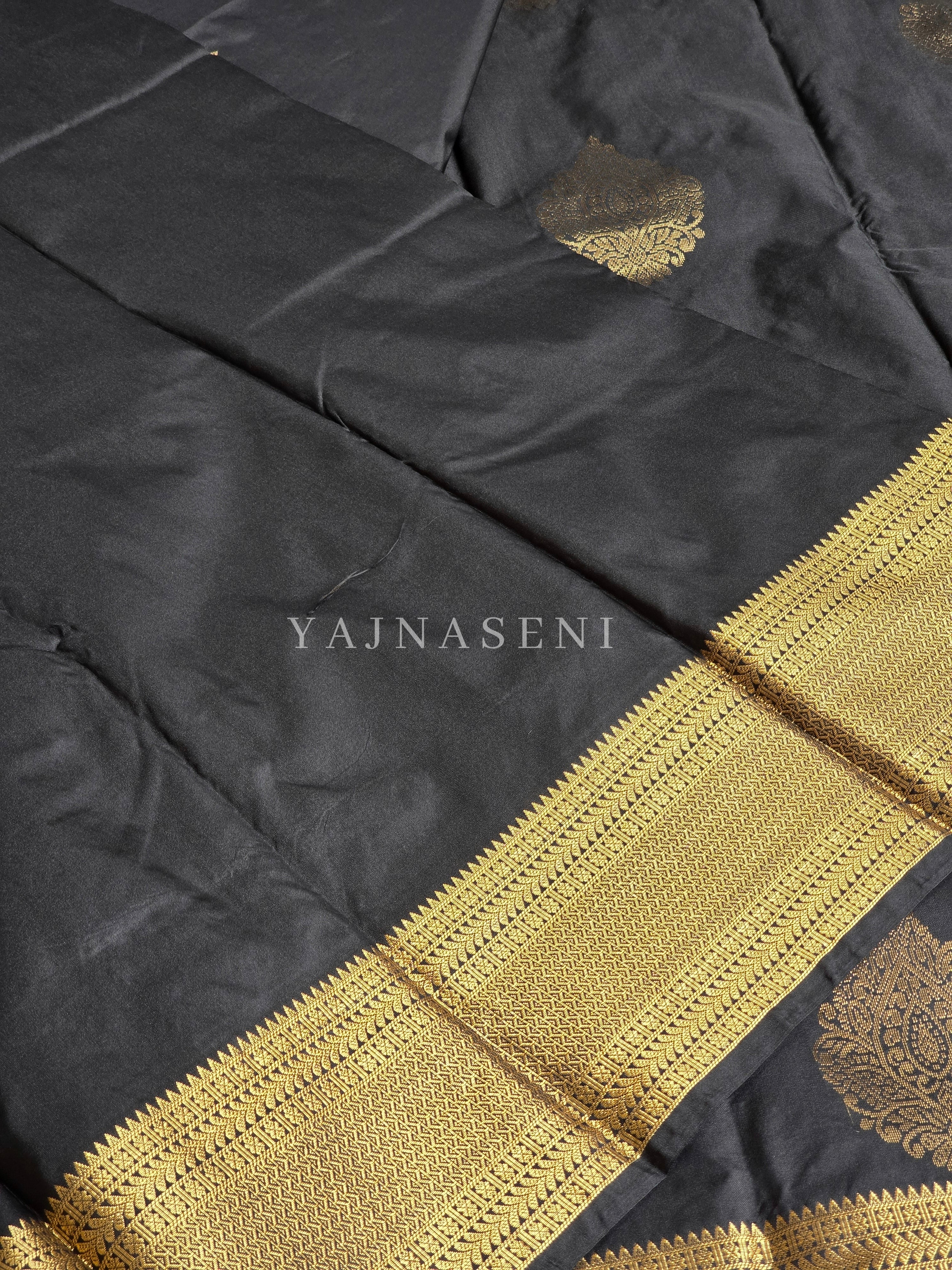 Semi Kanchi Silk x Gold Zari Saree - Black