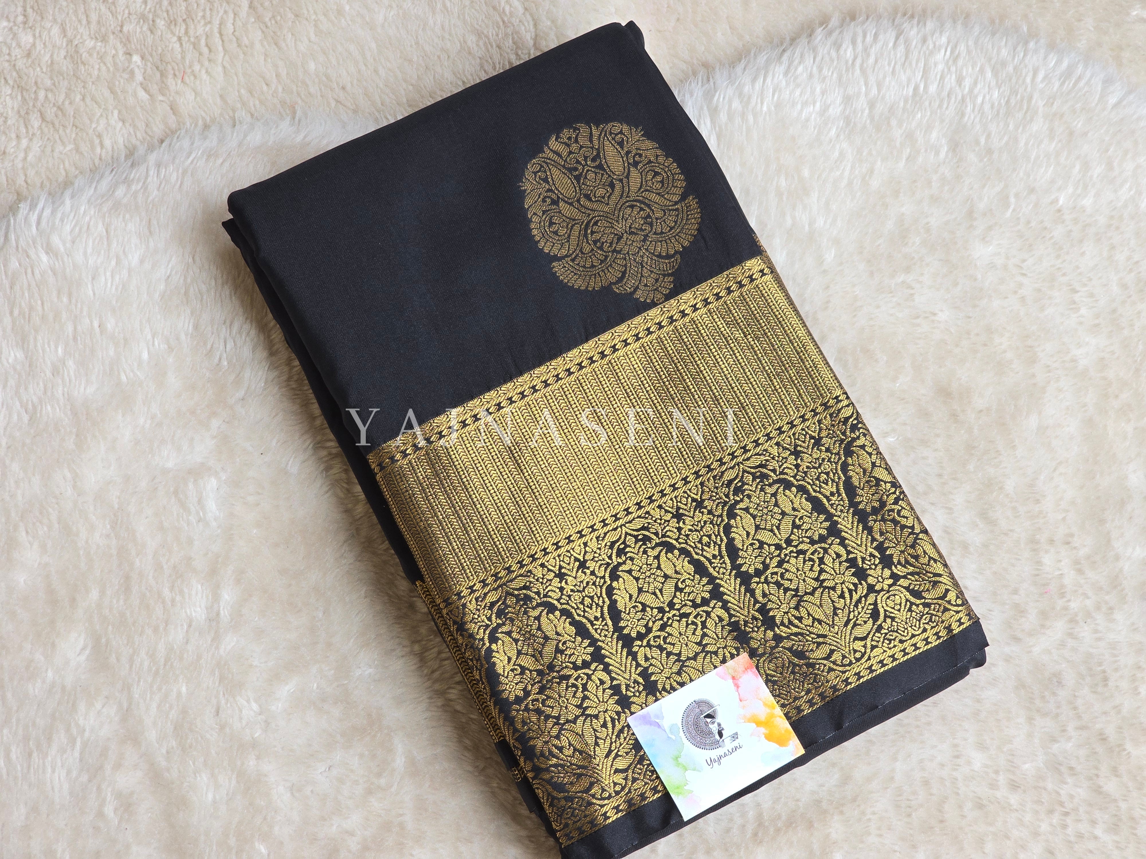 Monochrome Series : Semi Kanchi Silk Saree - Black