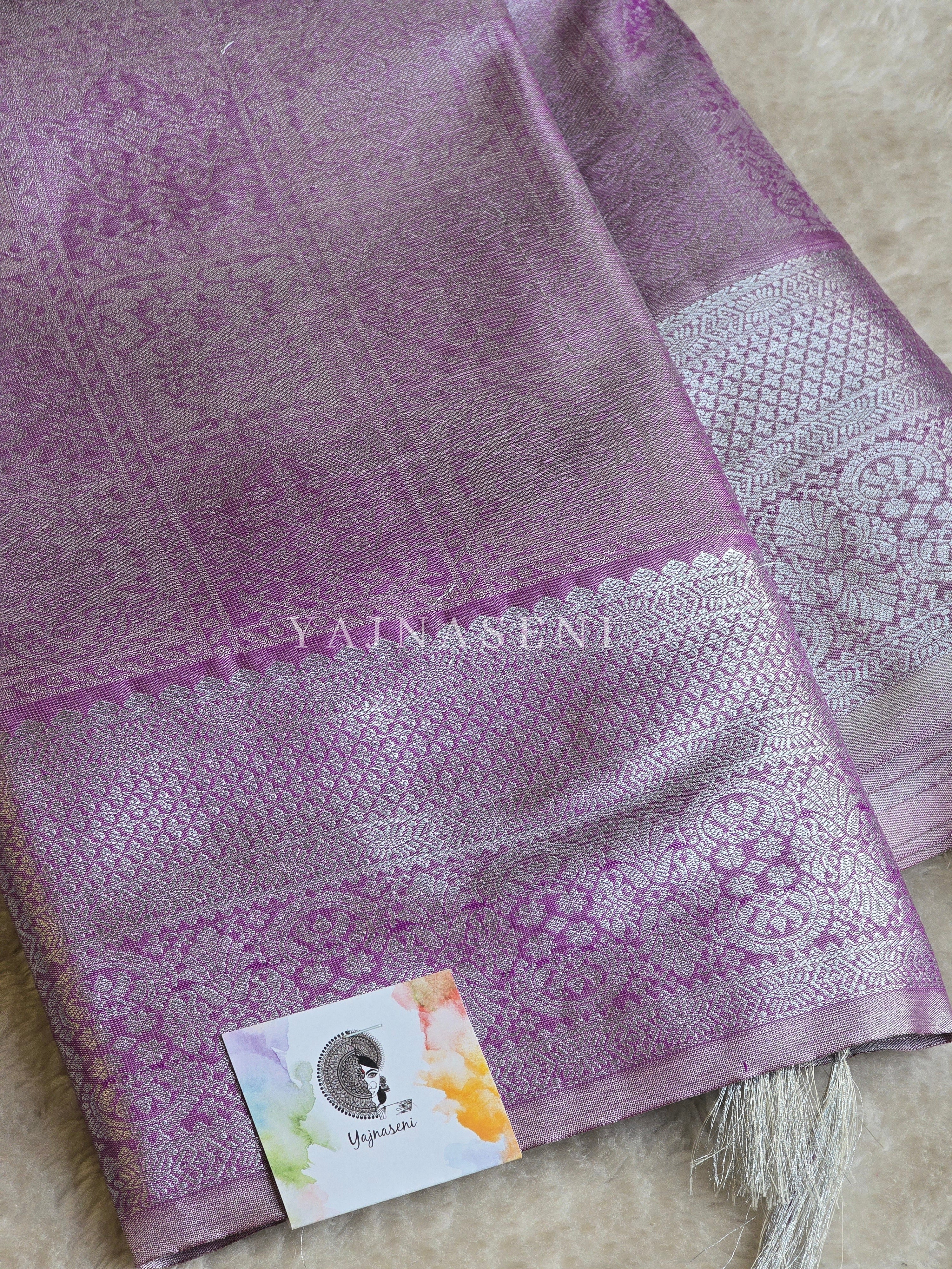 Semi Silk x Tissue Silver Zari Saree : Purple