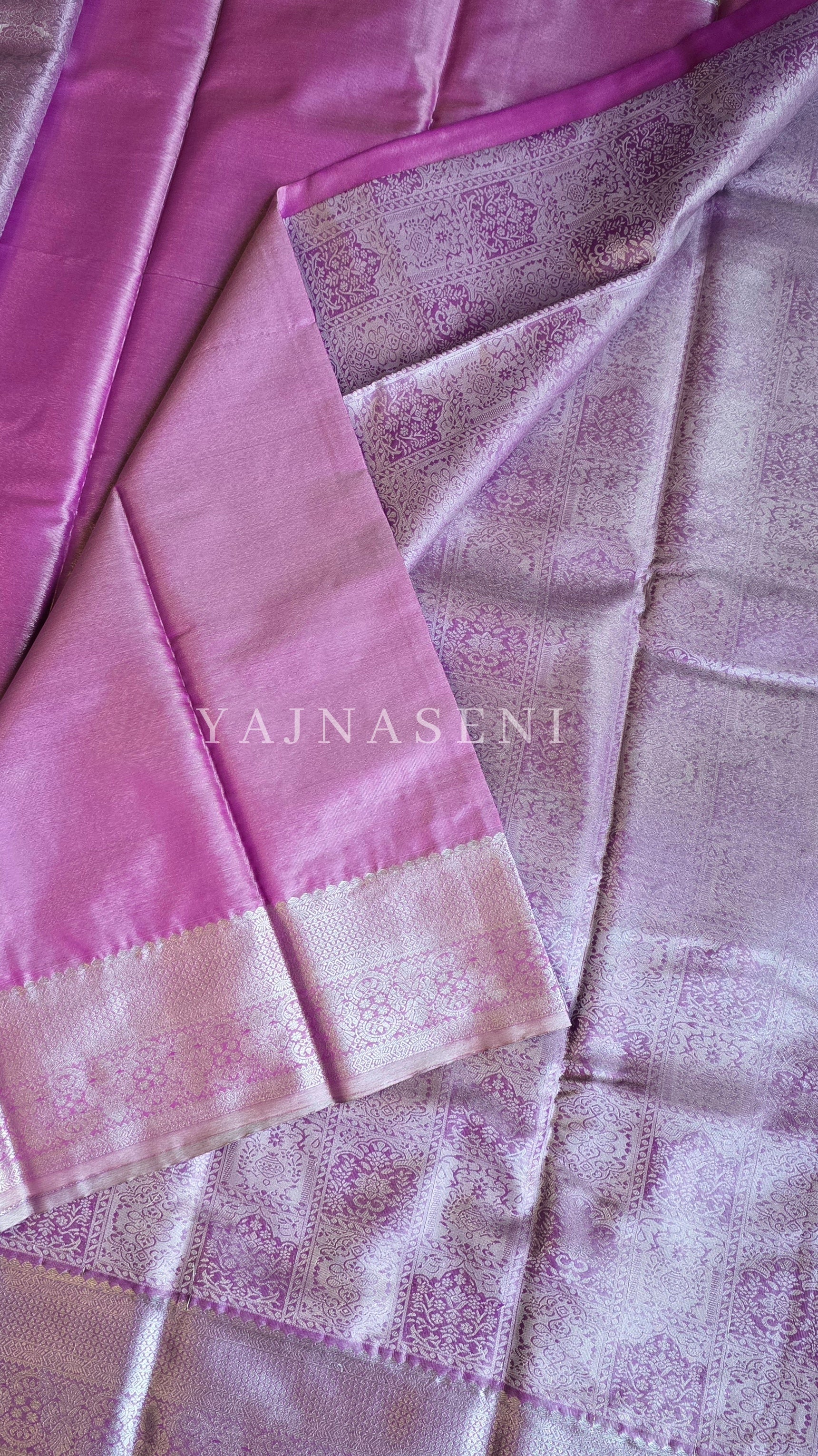 Semi Silk x Tissue Silver Zari Saree : Purple
