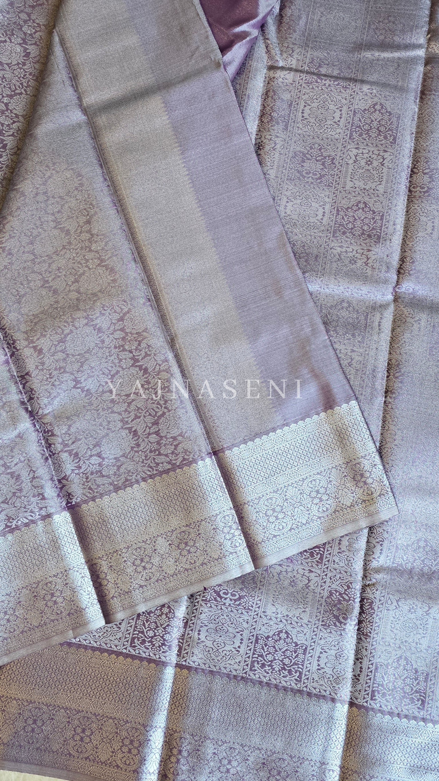Semi Silk x Tissue Silver Zari Saree : Dusky Purple
