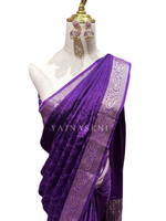 Load image into Gallery viewer, Viscose Chinnon Saree x Weaved Patterns - Purple
