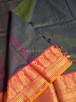 Load image into Gallery viewer, Chettinad Cotton Saree - Bottle Green x Maroon
