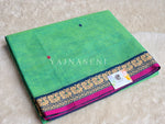 Load image into Gallery viewer, Chettinad Cotton Saree x Thin Border - Seafoam Green x Blue

