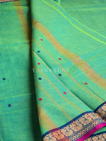 Load image into Gallery viewer, Chettinad Cotton Saree x Thin Border - Seafoam Green x Blue
