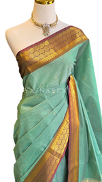 Load image into Gallery viewer, Chettinad Cotton Saree - Soft Green x Hazel

