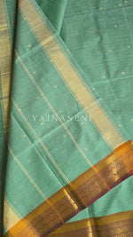 Load image into Gallery viewer, Chettinad Cotton Saree - Soft Green x Hazel
