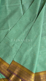 Load image into Gallery viewer, Chettinad Cotton Saree - Soft Green x Hazel
