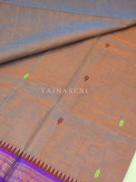 Load image into Gallery viewer, Chettinad Cotton Saree x Temple Border - Blue Copper x Purple
