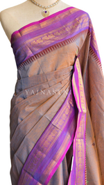 Load image into Gallery viewer, Chettinad Cotton Saree x Temple Border - Blue Copper x Purple
