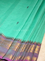 Load image into Gallery viewer, Chettinad Cotton Saree x Temple Border - Sea Green x Dusky Purple
