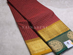 Load image into Gallery viewer, Chettinad Cotton Saree x Checkered - Maroon x Dark Green
