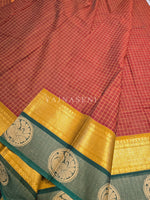 Load image into Gallery viewer, Chettinad Cotton Saree x Checkered - Maroon x Dark Green
