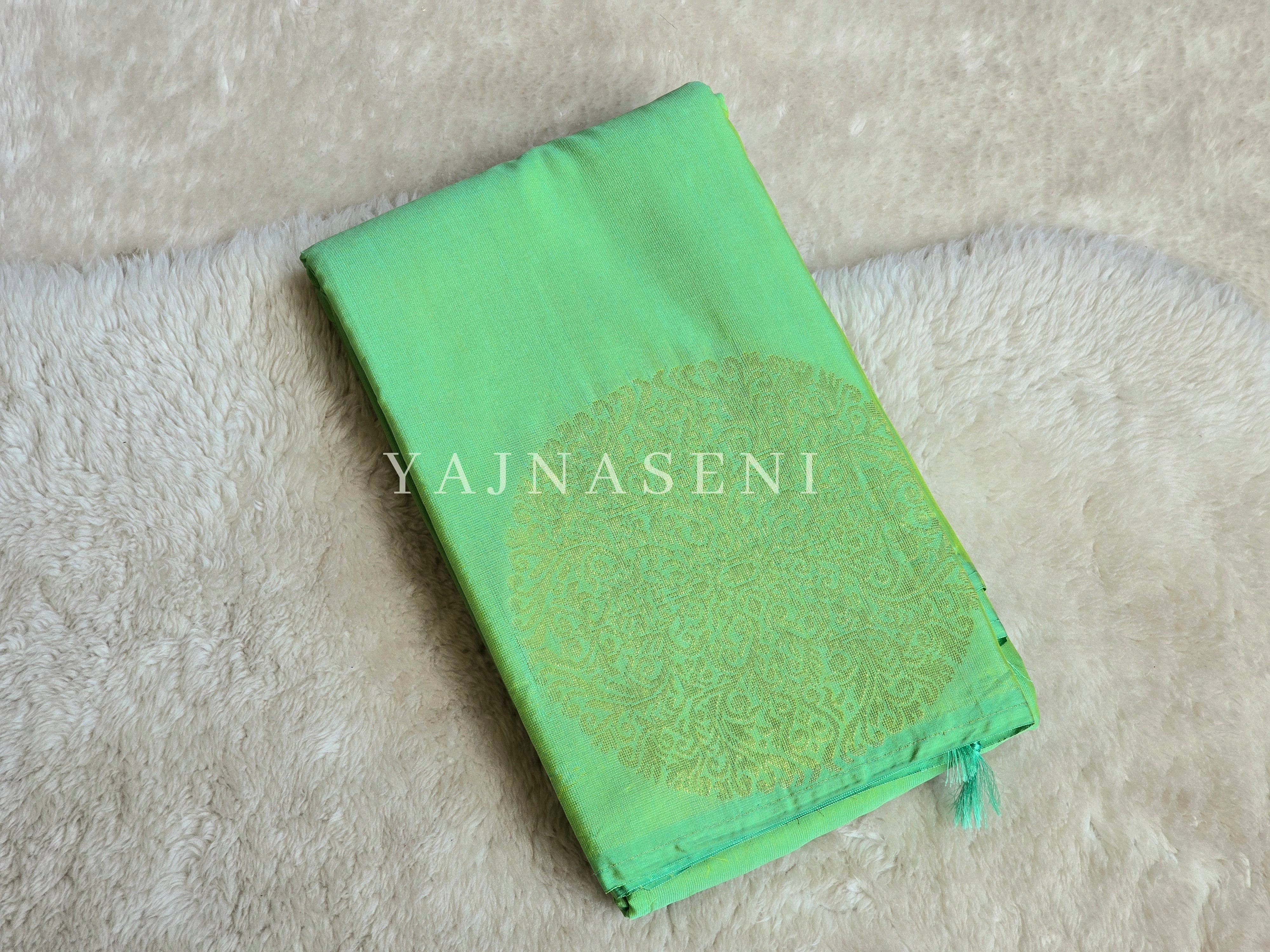 Soft Silk Borderless Mandala Saree - Lime
