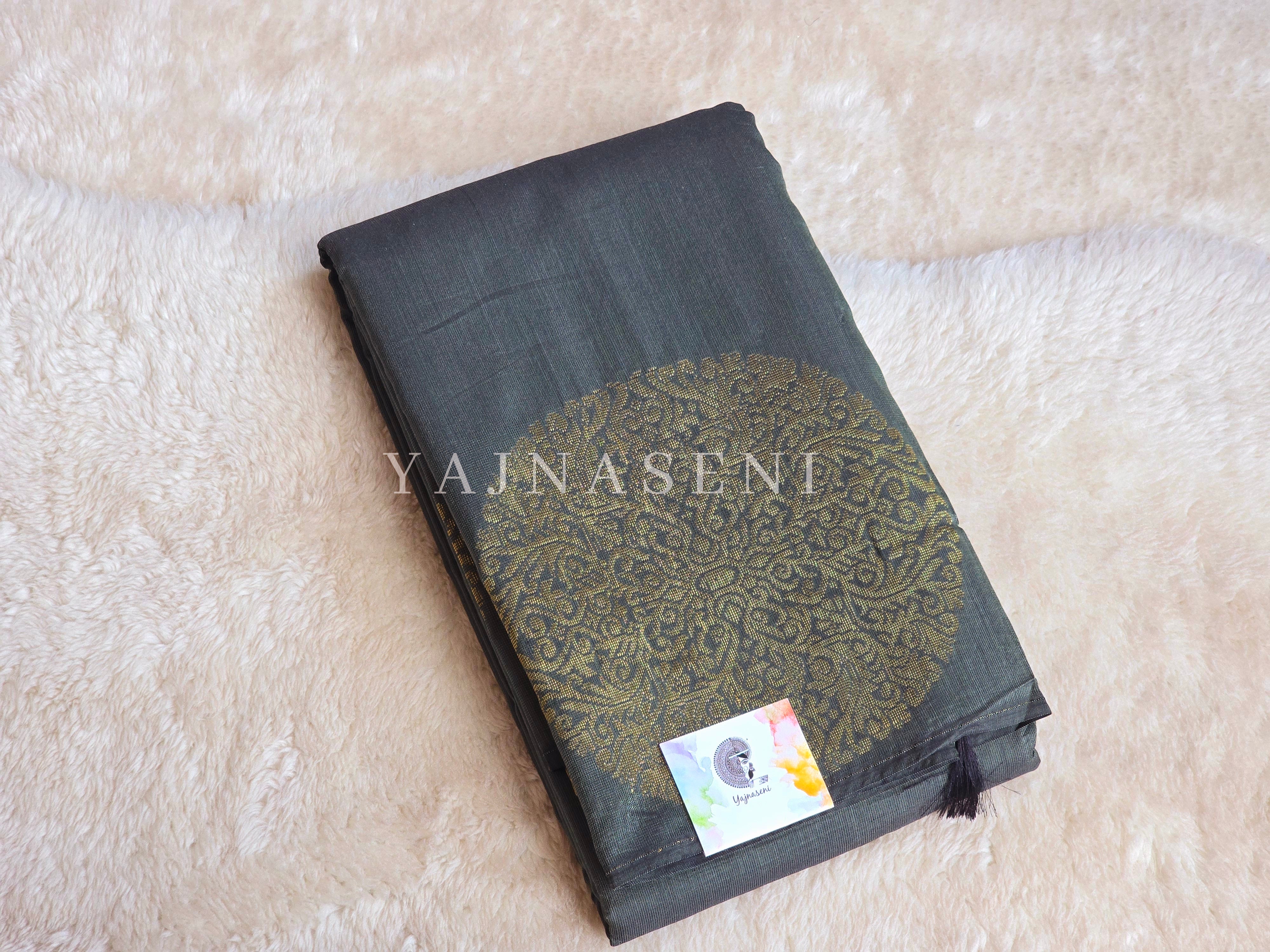 Soft Silk Borderless Mandala Saree - Dark Sage