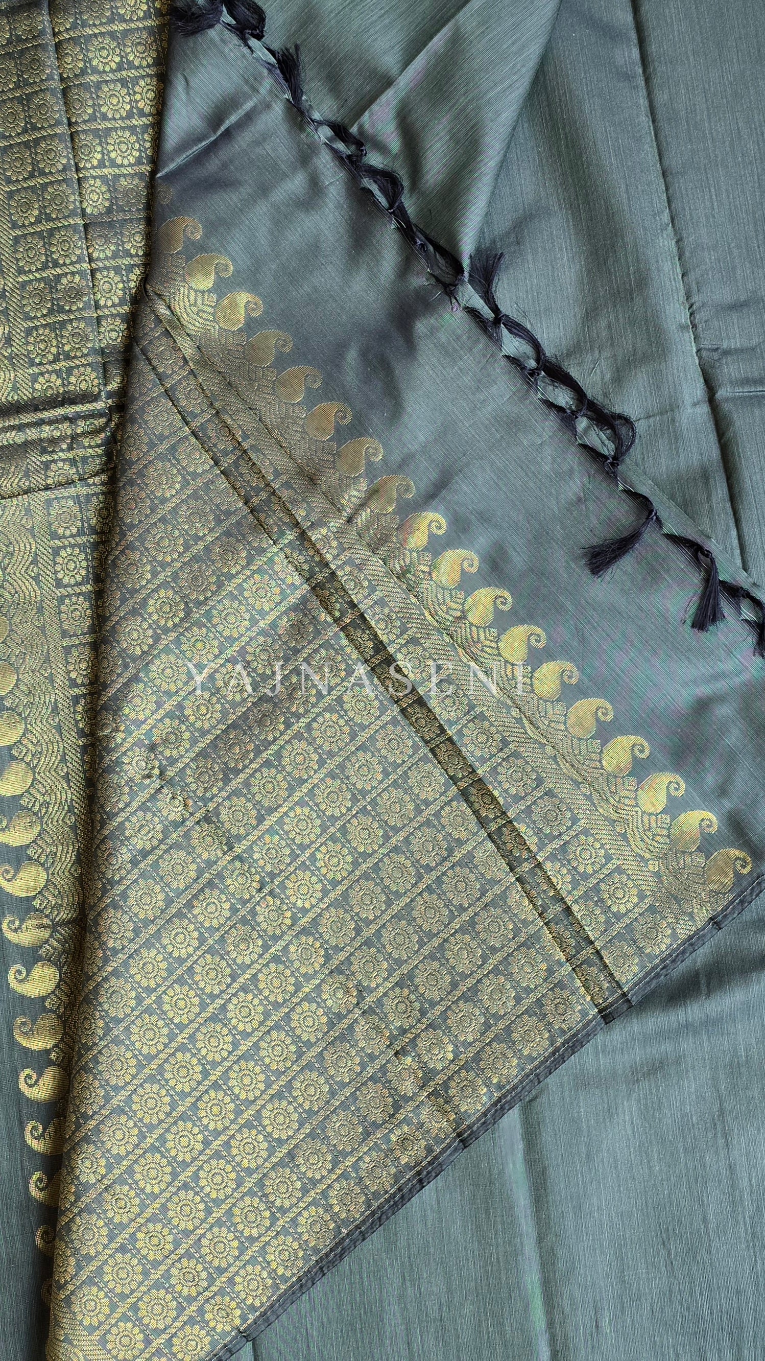 Soft Silk Borderless Mandala Saree - Dark Sage