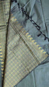 Soft Silk Borderless Mandala Saree - Dark Sage