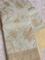 Load image into Gallery viewer, Lotus Motifs x Semi Silk Saree - Green Sandstone
