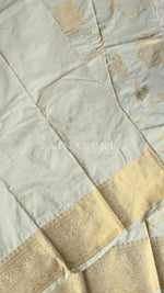 Load image into Gallery viewer, Lotus Motifs x Semi Silk Saree - Green Sandstone
