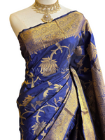 Load image into Gallery viewer, Lotus Motifs x Semi Silk Saree - Dark Blue

