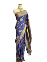 Load image into Gallery viewer, Lotus Motifs x Semi Silk Saree - Dark Blue
