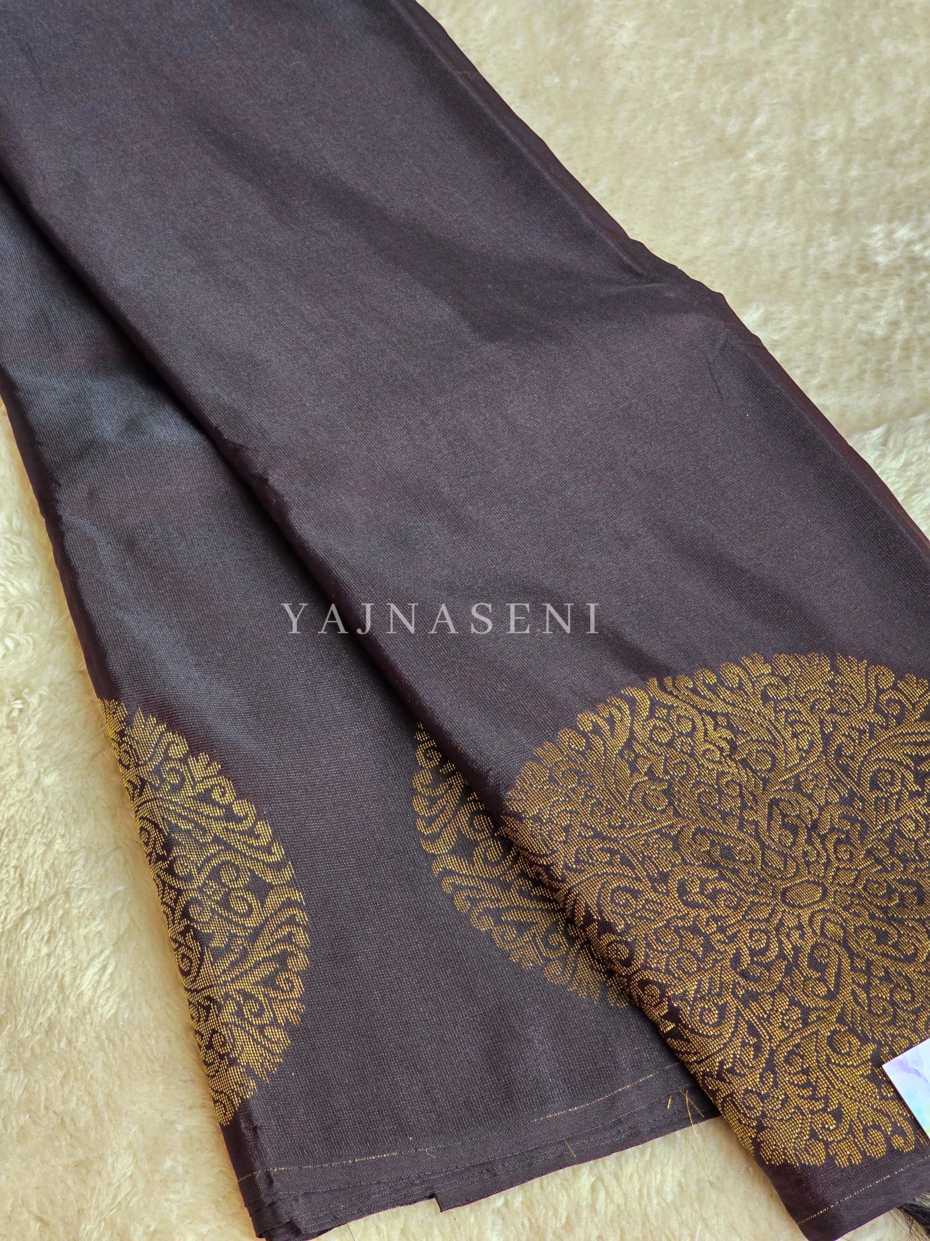 Soft Silk Borderless Mandala Saree - Dark Oak