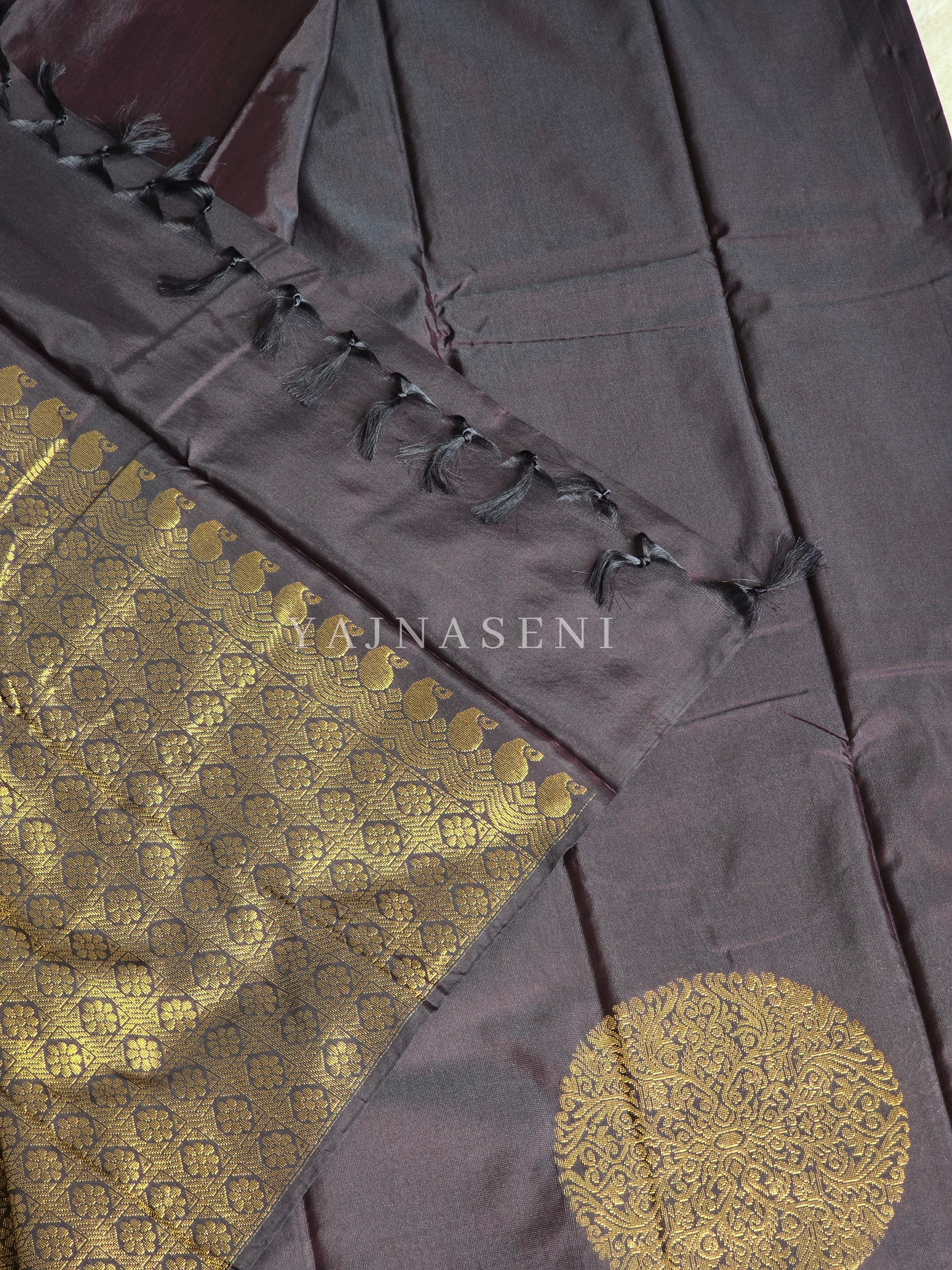 Soft Silk Borderless Mandala Saree - Dark Oak