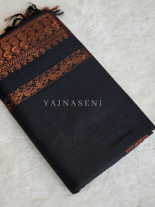 Kalyani Cotton Saree - Copper Zari : Black