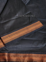 Load image into Gallery viewer, Kalyani Cotton Saree - Copper Zari : Black
