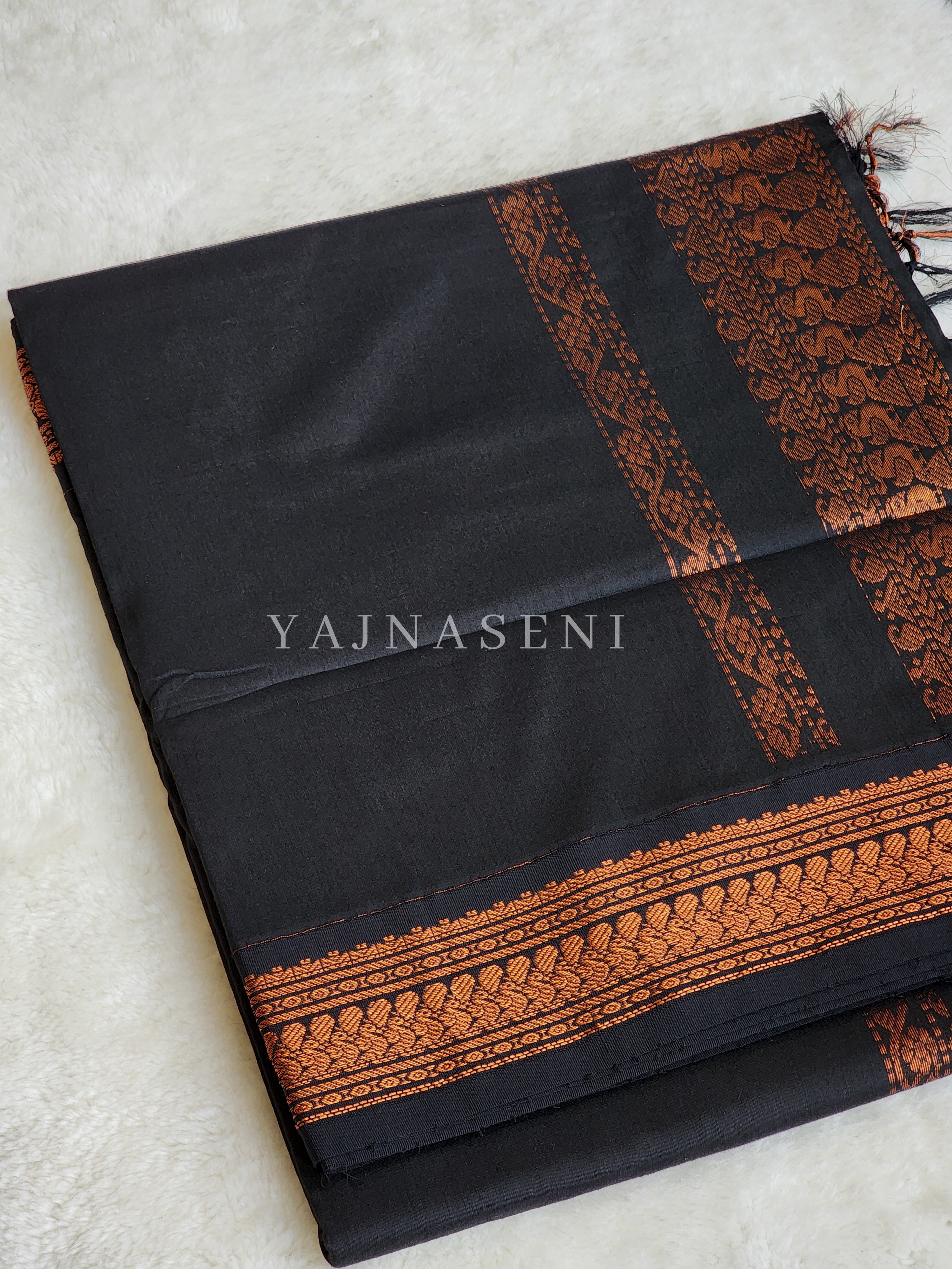 Kalyani Cotton Saree - Copper Zari : Black