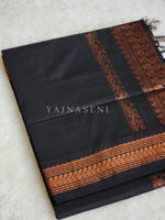 Load image into Gallery viewer, Kalyani Cotton Saree - Copper Zari : Black
