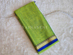 Load image into Gallery viewer, Narayanpet Mercerised Cotton Saree x Thin Border : Parrot Green x Blue
